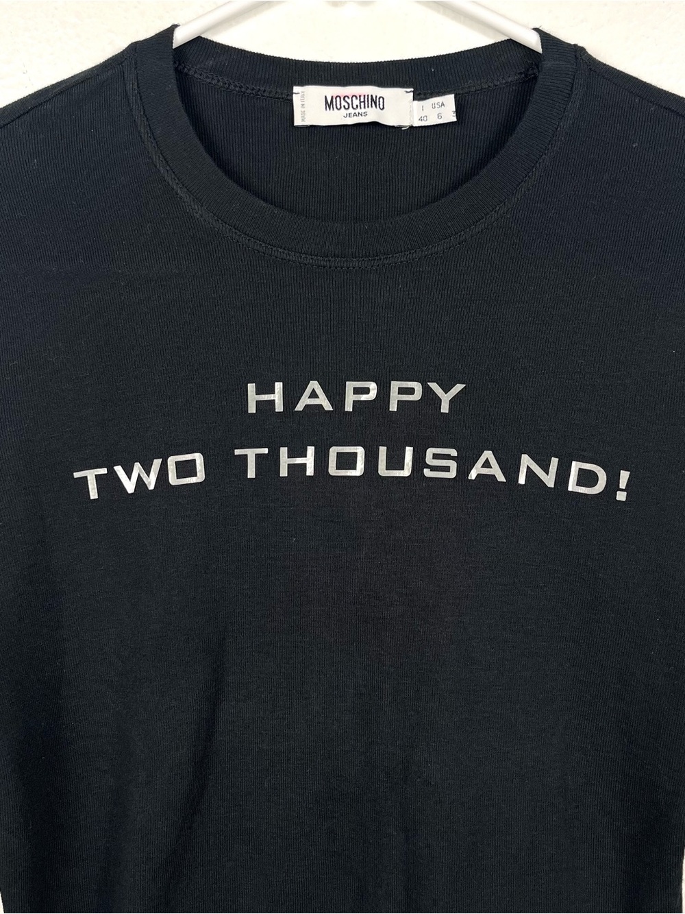 Moschino Vintage Happy 2000 Y2K Black Long Sleeve Tee Top Womens Size 6